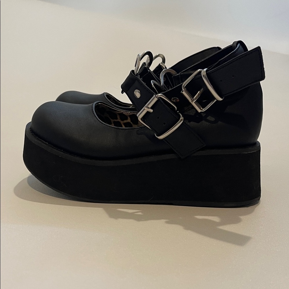 Demonia Sprite-02 Mary Jane Black Platform Buckle Shoes - Picture 3 of 10
